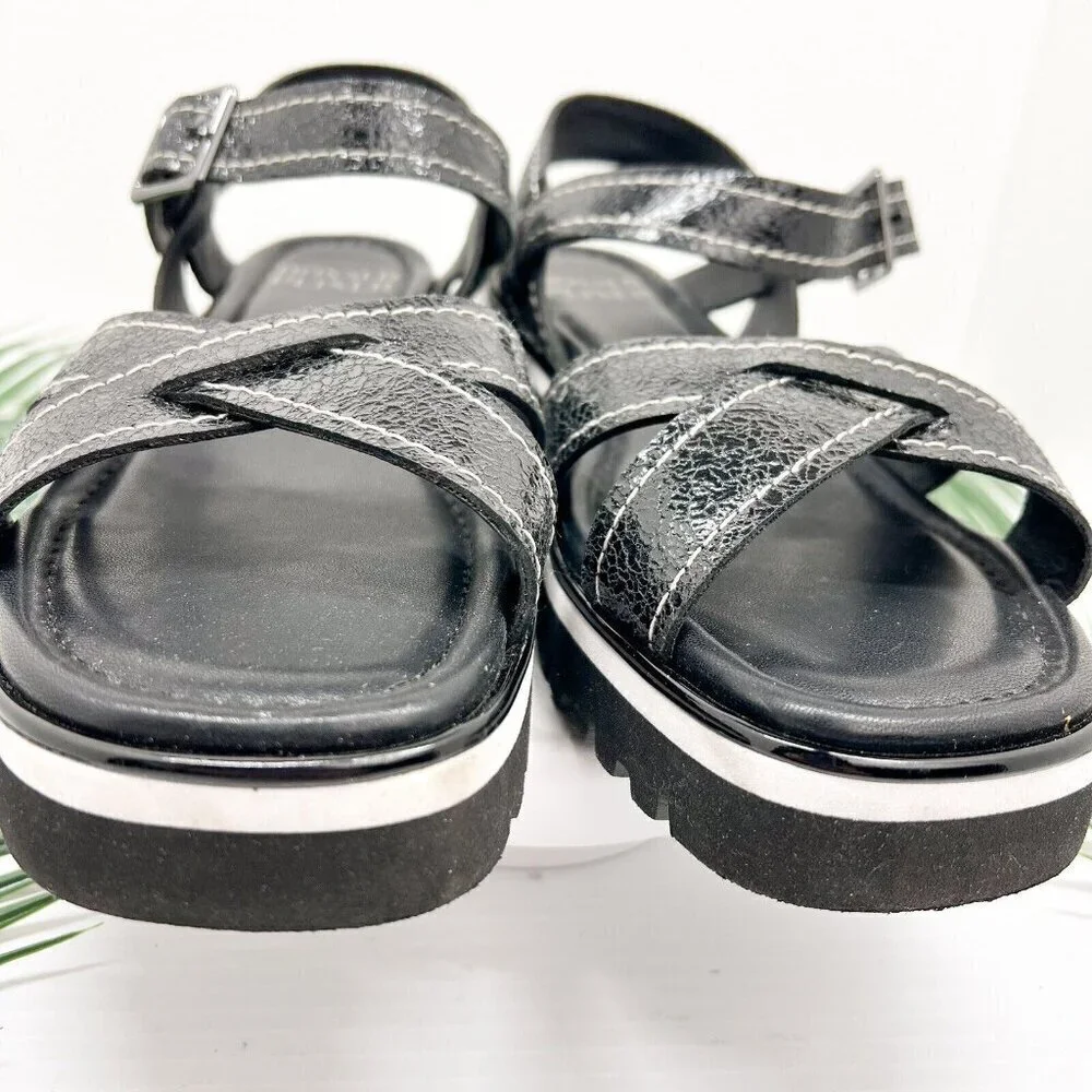 Donald Pliner Black Pyper Pebbled Metallic Leather Strappy Sandals Size 9.5 NWB
